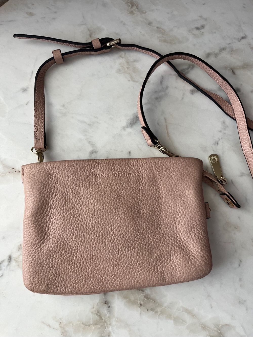 Vince Camuto Dusty Pink Pebbled Leather Crossbody